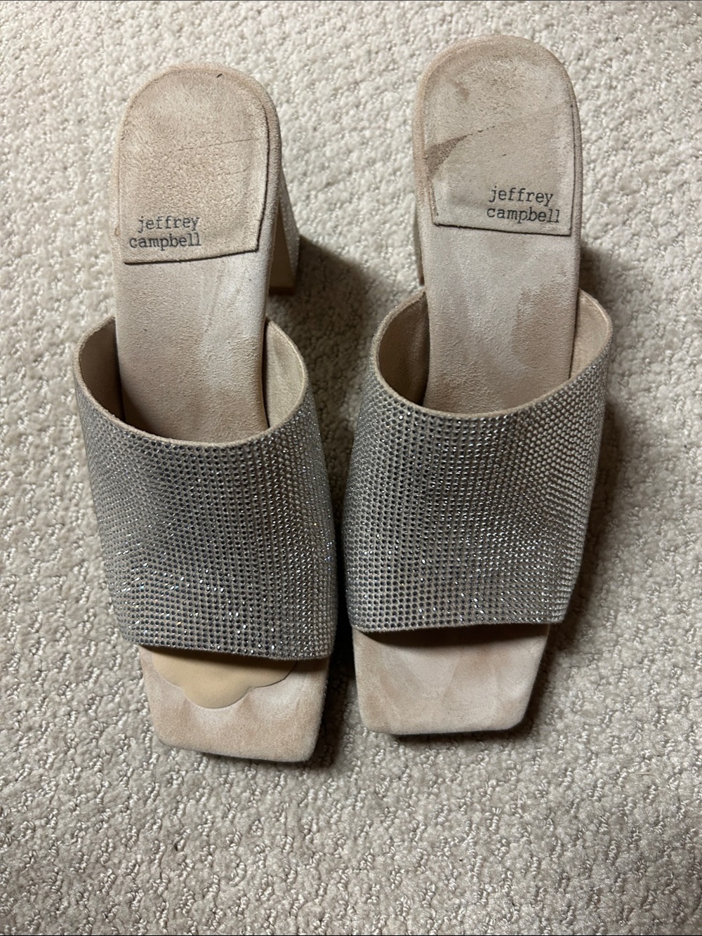 Jeffrey Campbell Beige Crystal Embellished Slide Mules